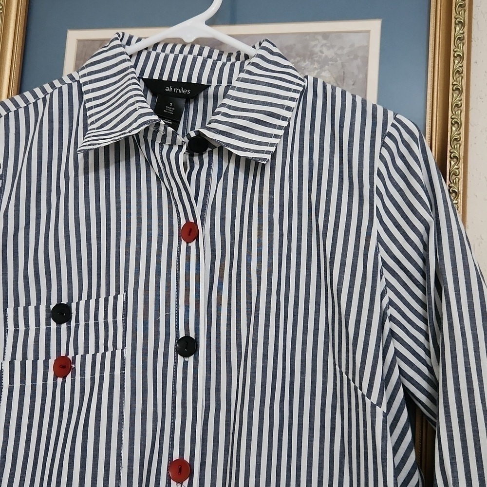 Ali Miles Oversized Button Down Tunic Artsy Art to wear Career Contemporary Glam - Picture 4 of 16